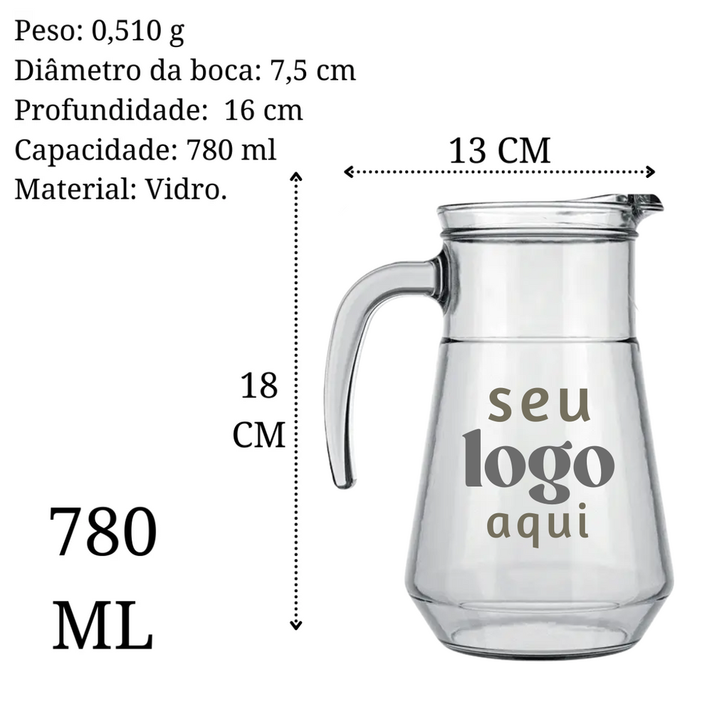 Kit 50 Jarra de vidro 780ml Com Sua Marca Nadir Jarra