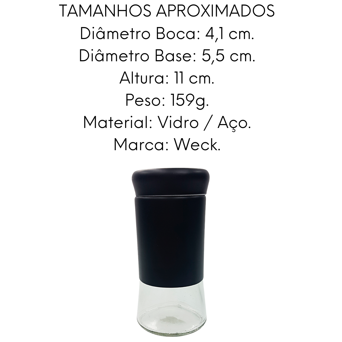Saleiro Pimenteiro Corpo de Vidro Aço Pintado Preto Weck