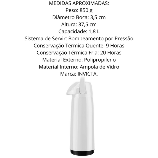 Garrafa Térmica Branca Air Pot PP Slim 1,8L