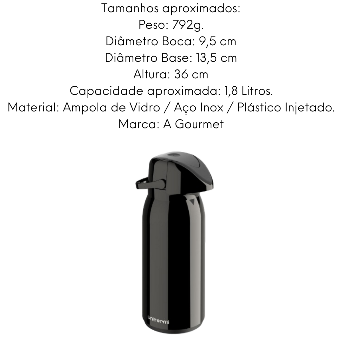 Garrafa Térmica Verona Preta 1,8L Unitermi