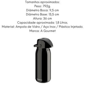 Garrafa Térmica Verona Preta 1,8L Unitermi