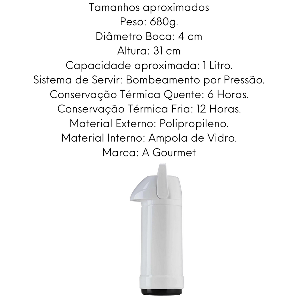 Garrafa Termica Pressão GLT Branca 1L Invicta