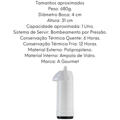 Garrafa Termica Pressão GLT Branca 1L Invicta