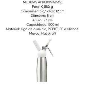 Garrafa Sifão Para Chantily 500ml Profissional Hauskraft