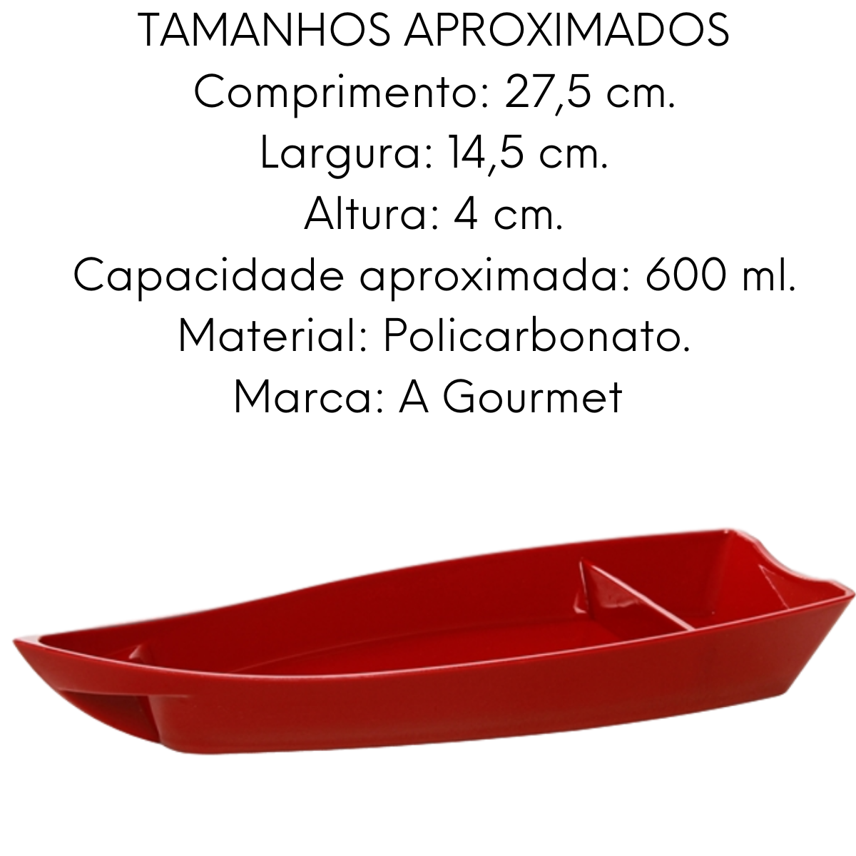 Barca Sushi e Açai Vermelho 600ML em Policarbonato VemPlast