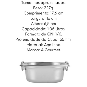Cuba GN 1/6 65mm em Aço Inox 201 Gourmet Mix