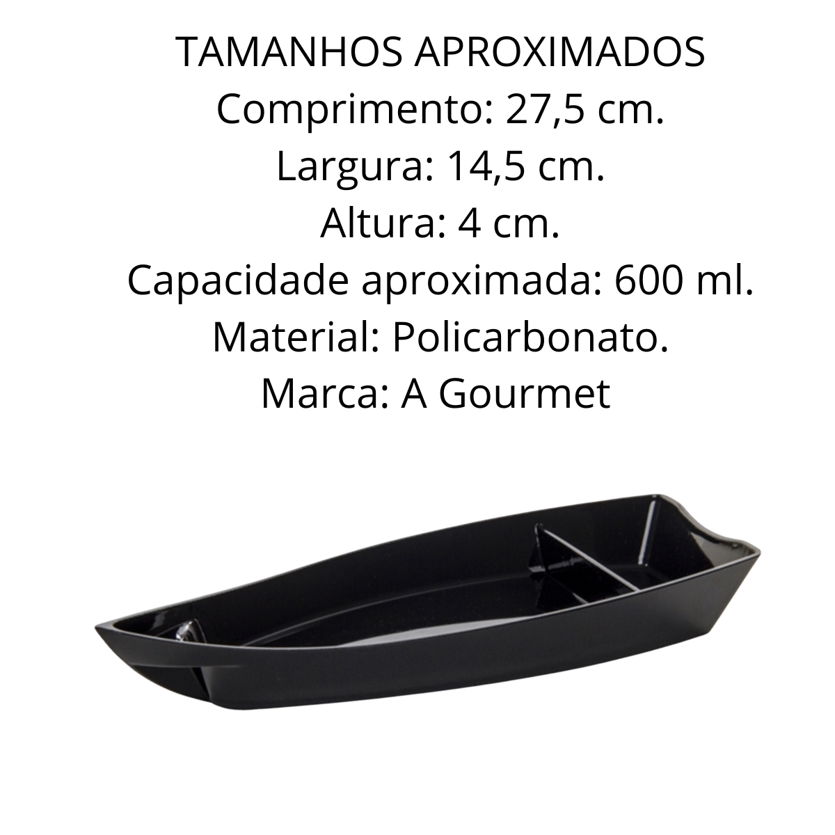 Barca Sushi e Açai 600ML Preto em Policarbonato VemPlast