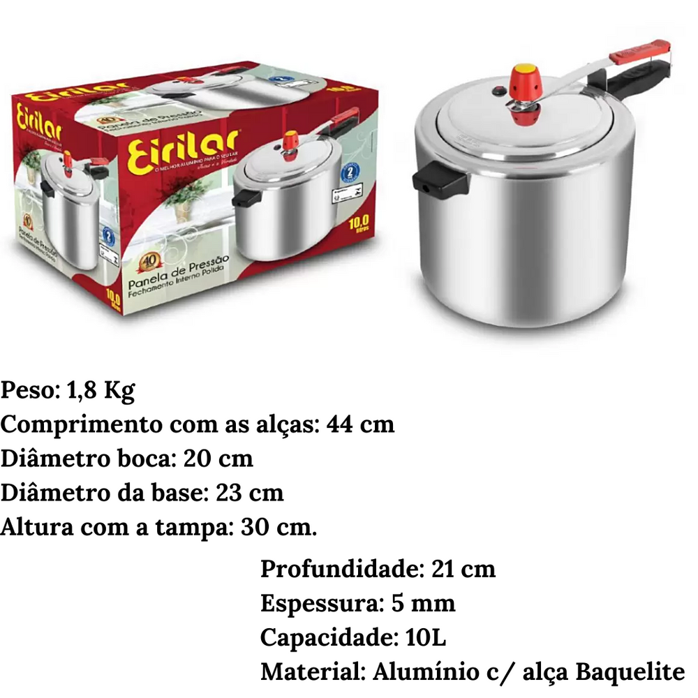 Panela de Pressão Aluminio Polido 10L Eirilar