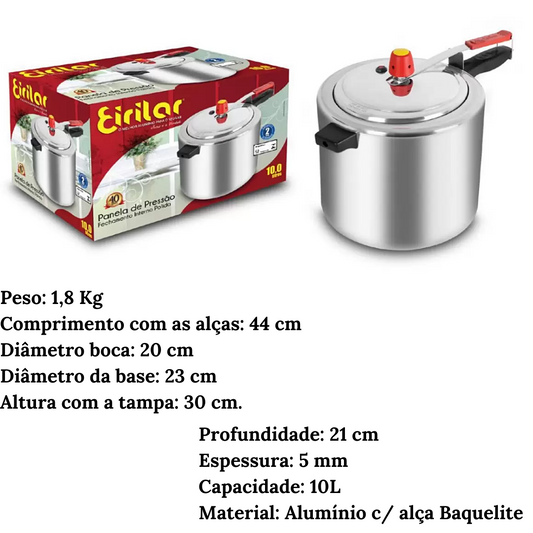 Panela de Pressão Aluminio Polido 10L