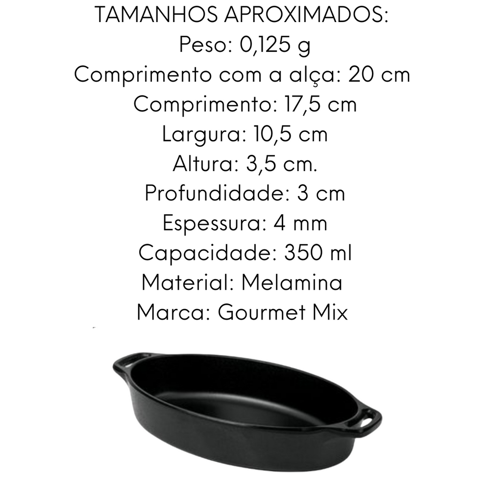 Mini Travessa Com alça Oval Melamina Black Gourmet Mix