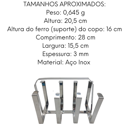 Suporte para 8 copos escorredor em aço inox