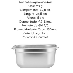 Cuba Gastronomica Aço inox 201 GN 1/2 150mm Gourmet Mix