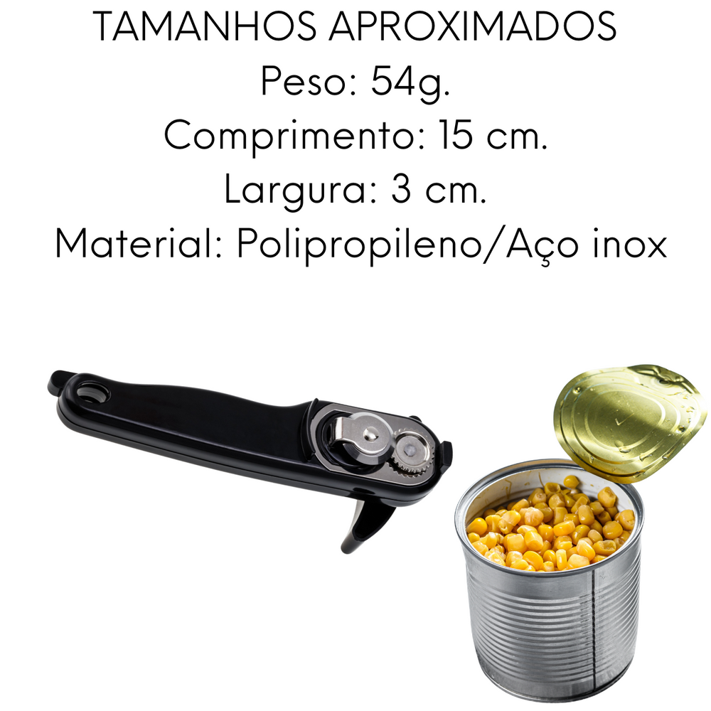 Abridor de Latas em Aço Inox Preto Profissional Weck