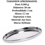 Bandeja Redonda em Aço Inox 36cm KeHome