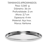 Bandeja Redonda em Aço Inox 36cm - A Gourmet