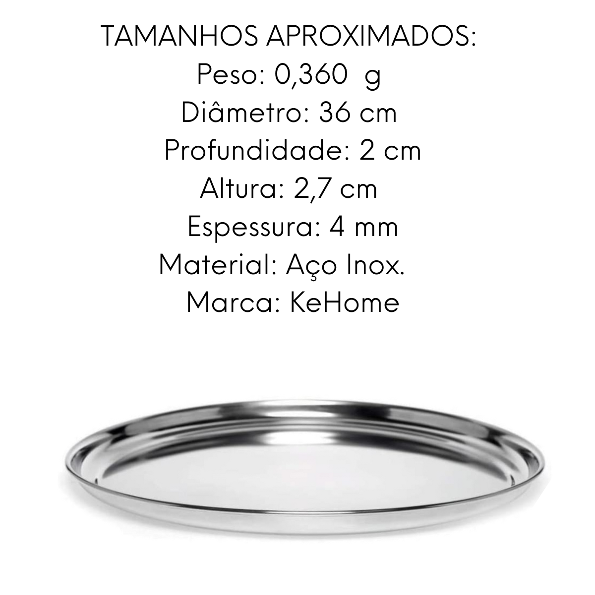 Bandeja Redonda em Aço Inox 36cm - A Gourmet