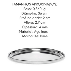 Bandeja Redonda em Aço Inox 36cm - A Gourmet