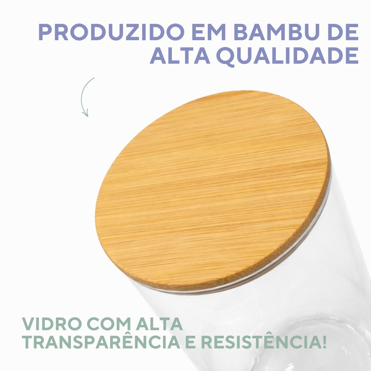 Pote Vidro Tampa Bambu 1,2Litros