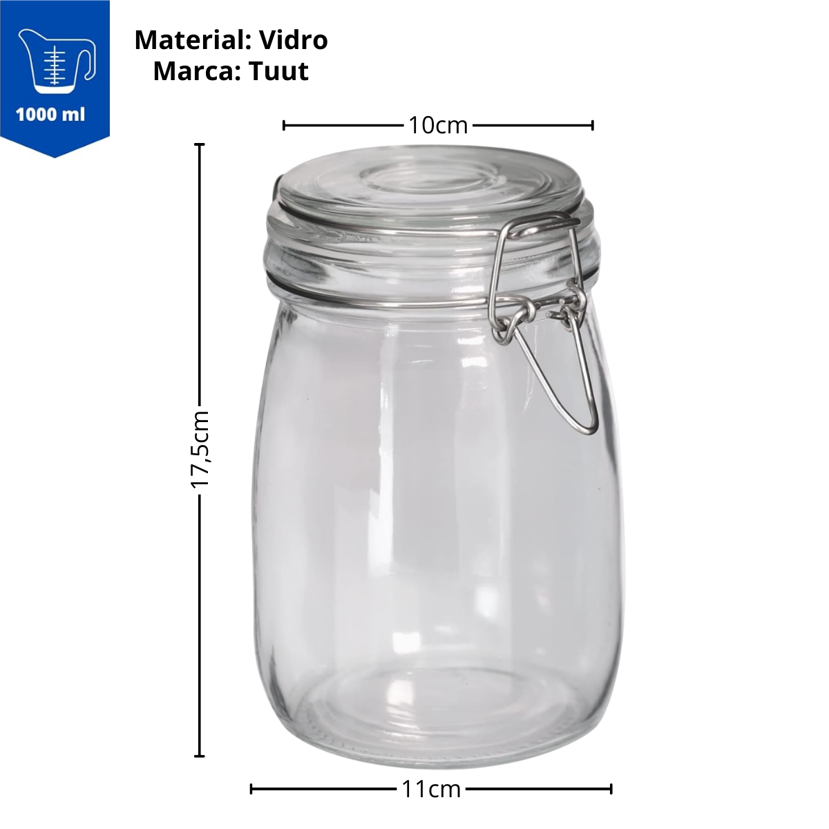 Pote Vidro Hermético 1 Litro