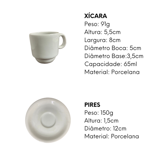 Xicara de Café Com Pires 65ml em Porcelana