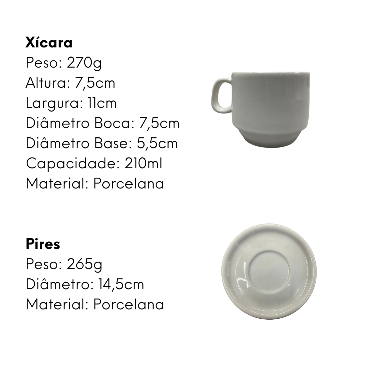 Xicara de Chá Com Pires 210ml em Porcelana ATLAS