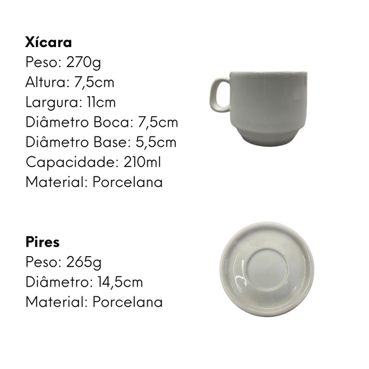 Xicara de Chá Com Pires 210ml em Porcelana