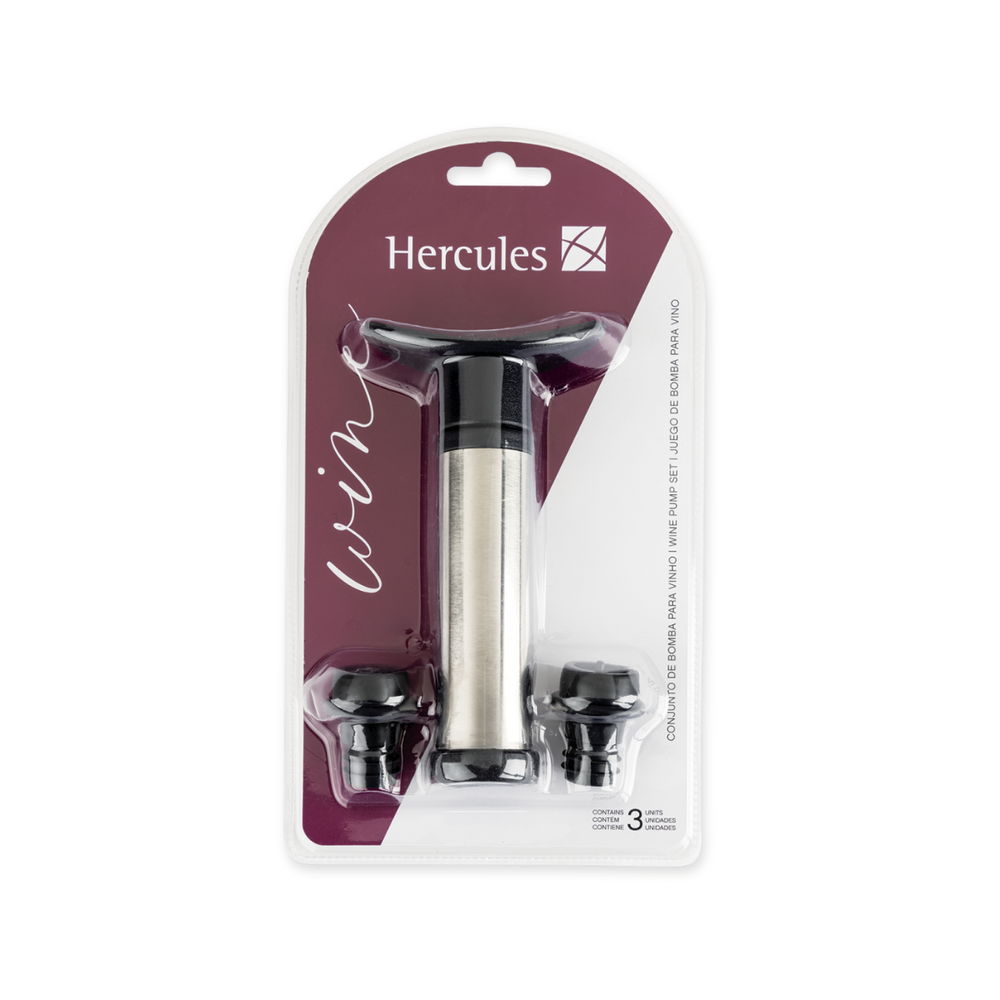 Conjunto Bomba Vinho Com 2 Tampa 230mm Hercules