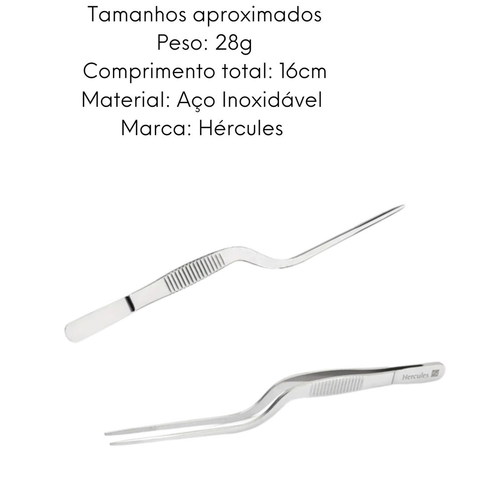 Pinça Culinária Curvada Ponta Reta em Aço Inox Hercules