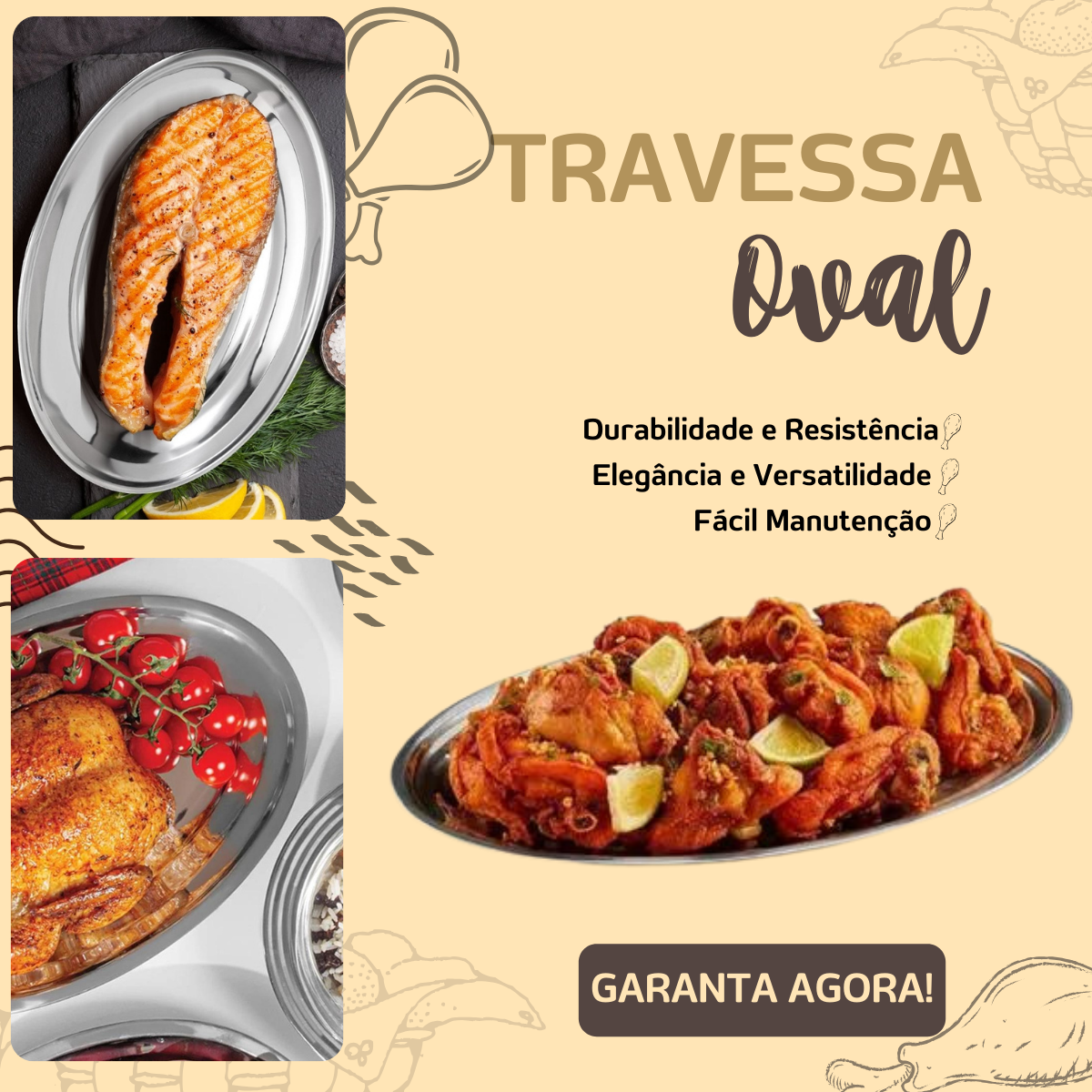 Travessa Oval 30cm em Aço Inox unyhome