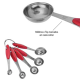 Kit 5 Colher de Medida Cabo Vermelho Aço Inox