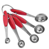 Kit 5 Colher de Medida Cabo Vermelho Aço Inox