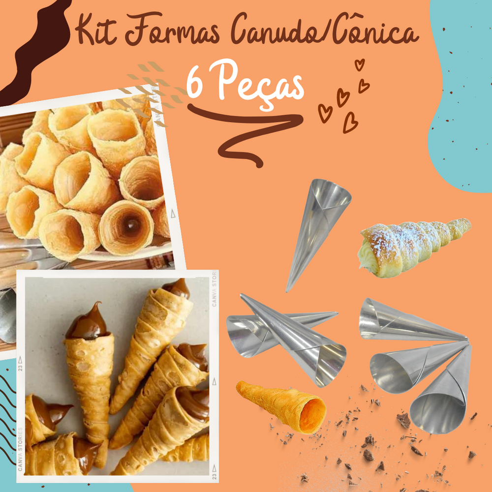 Kit de Formas Canudo/Cônica 6 Peças - A Gourmet