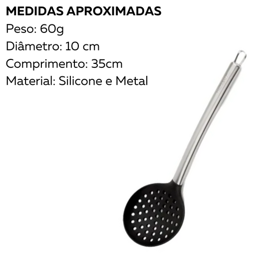 Escumadeira Para Cozinha de Silicone Cabo Metal