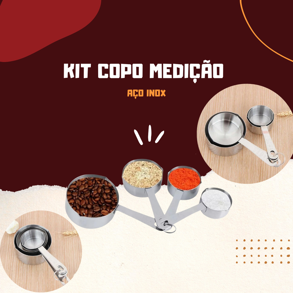 Kit 4 Copo de Medição em Aço Inox - A Gourmet