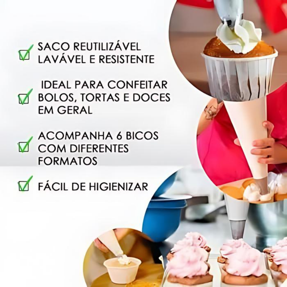 Saco de Confeitar Com 6 Bicos em Aço Inox unyhome
