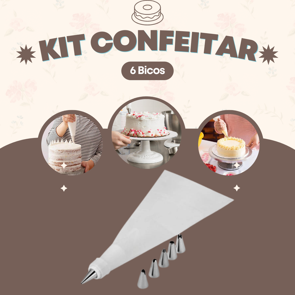Saco de Confeitar Com 6 Bicos em Aço Inox unyhome