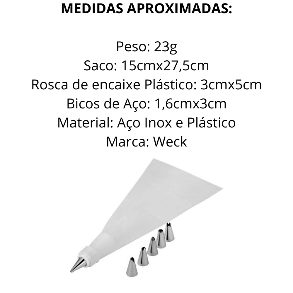 Saco de Confeitar Com 6 Bicos em Aço Inox unyhome
