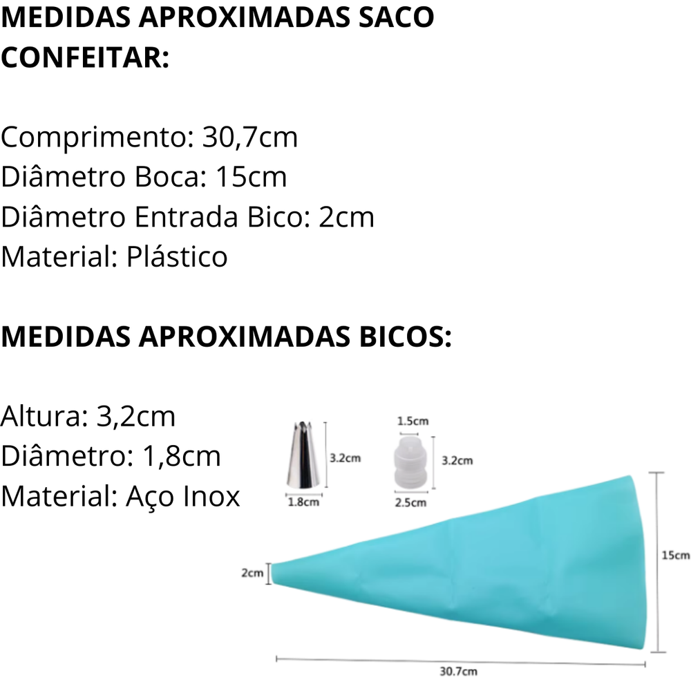 Saco de Confeitar Plastico com 22 Bicos Aço Inox - A Gourmet