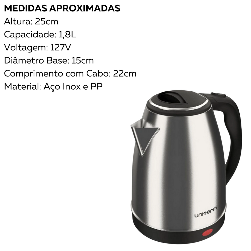 Chaleira Elétrica 127V C/ Base de Aquecimento 1,8L - A Gourmet
