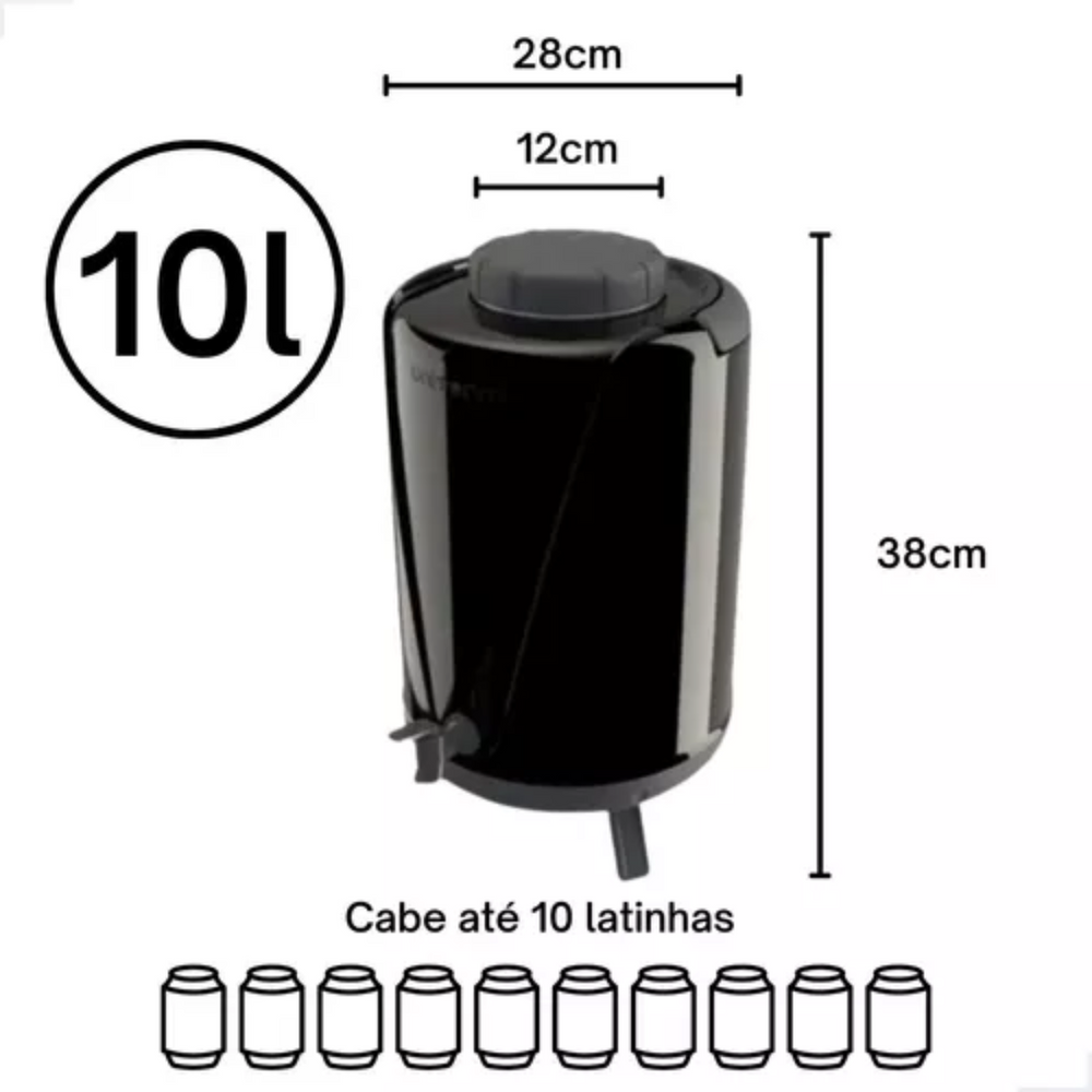 Botijão Térmico Com Torneira 10l Arezzo Preto - A Gourmet