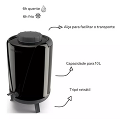 Botijão Térmico Com Torneira 10l Arezzo Preto - A Gourmet