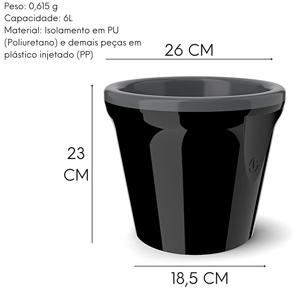 Balde de Gelo Térmico Preto 6L - A Gourmet