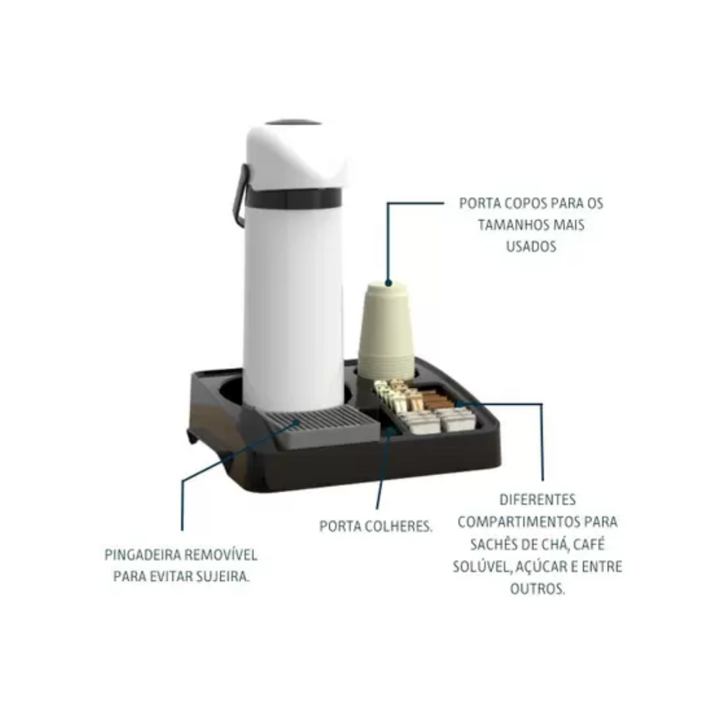 Bandeja Servir Preto Fosco organizador café Unitermi
