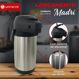 Garrafa Térmica Madri 2,5L Preta de Aço Inox