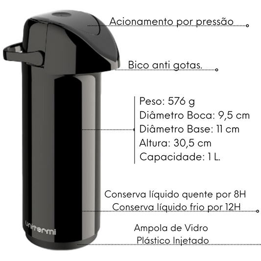 Garrafa Termica Verona Preta 1L