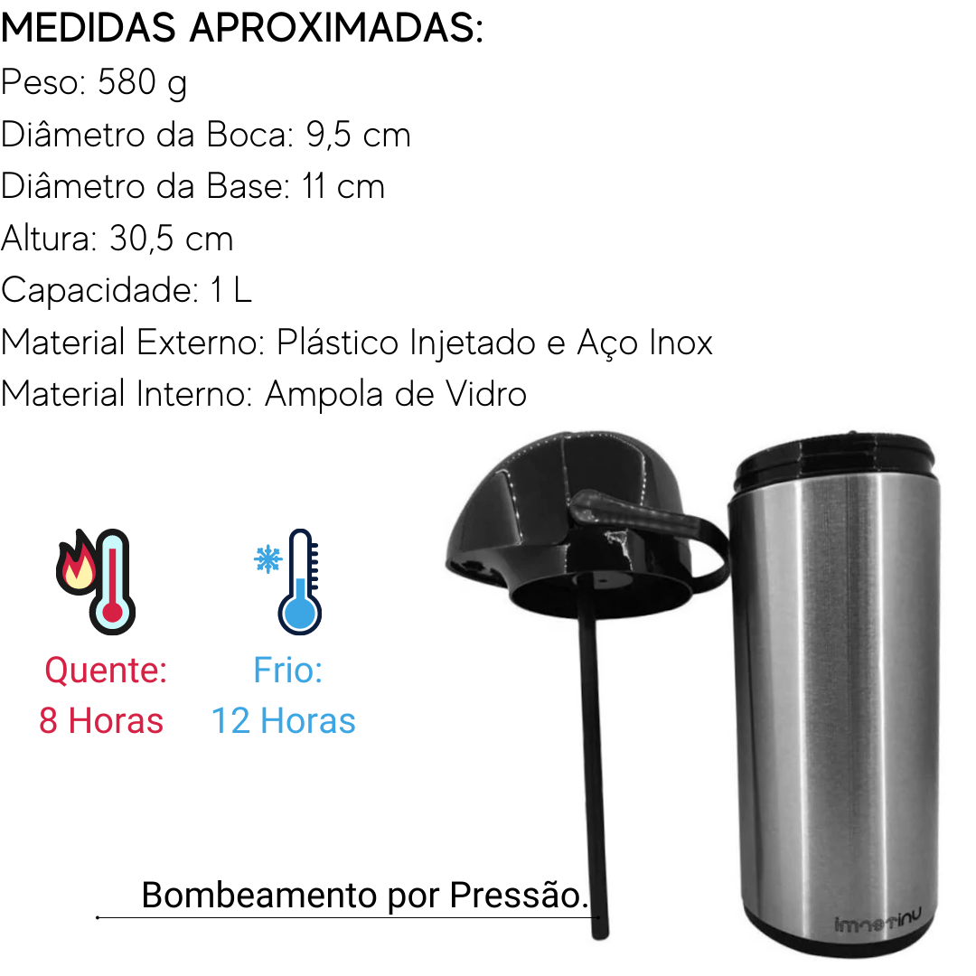 Garrafa Térmica em Aço inox Verona 1L Unitermi