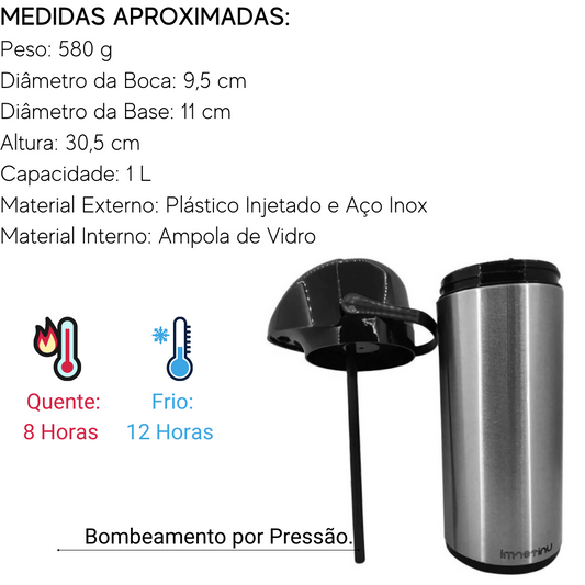 Garrafa Térmica em Aço inox Verona 1L