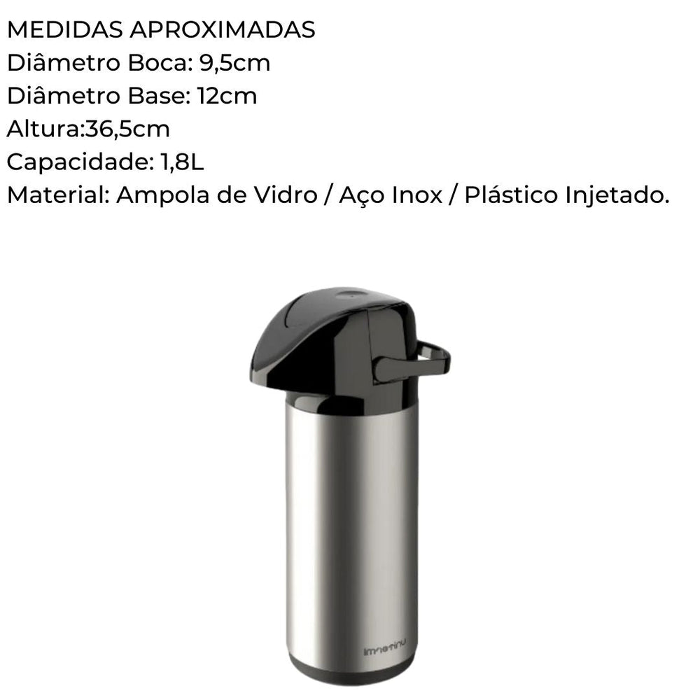 Garrafa Térmica Pressão Verona Aço Inox Unitermi