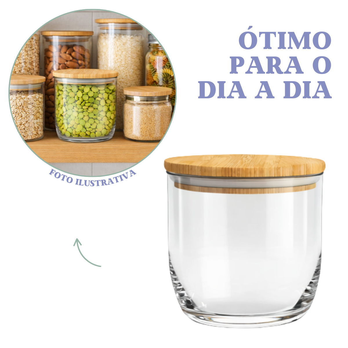 Pote Vidro Tampa Bambu 540ml