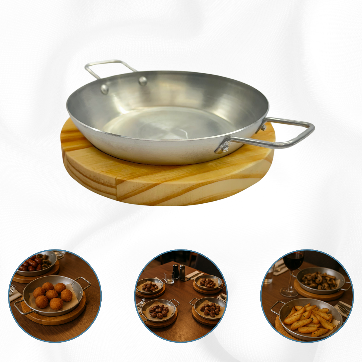 Tábua De Madeira Com Frigideira Pergaminho 16cm Porção - A Gourmet